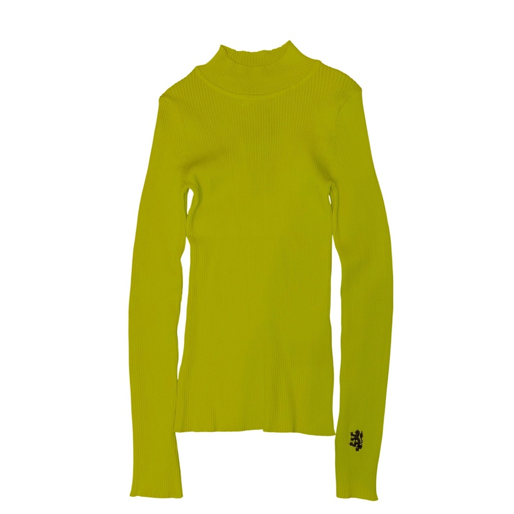 Pringle of Scotland x H&M Sweater M Neon Yellow Ribbed Mock Neck Lion Logo NWT